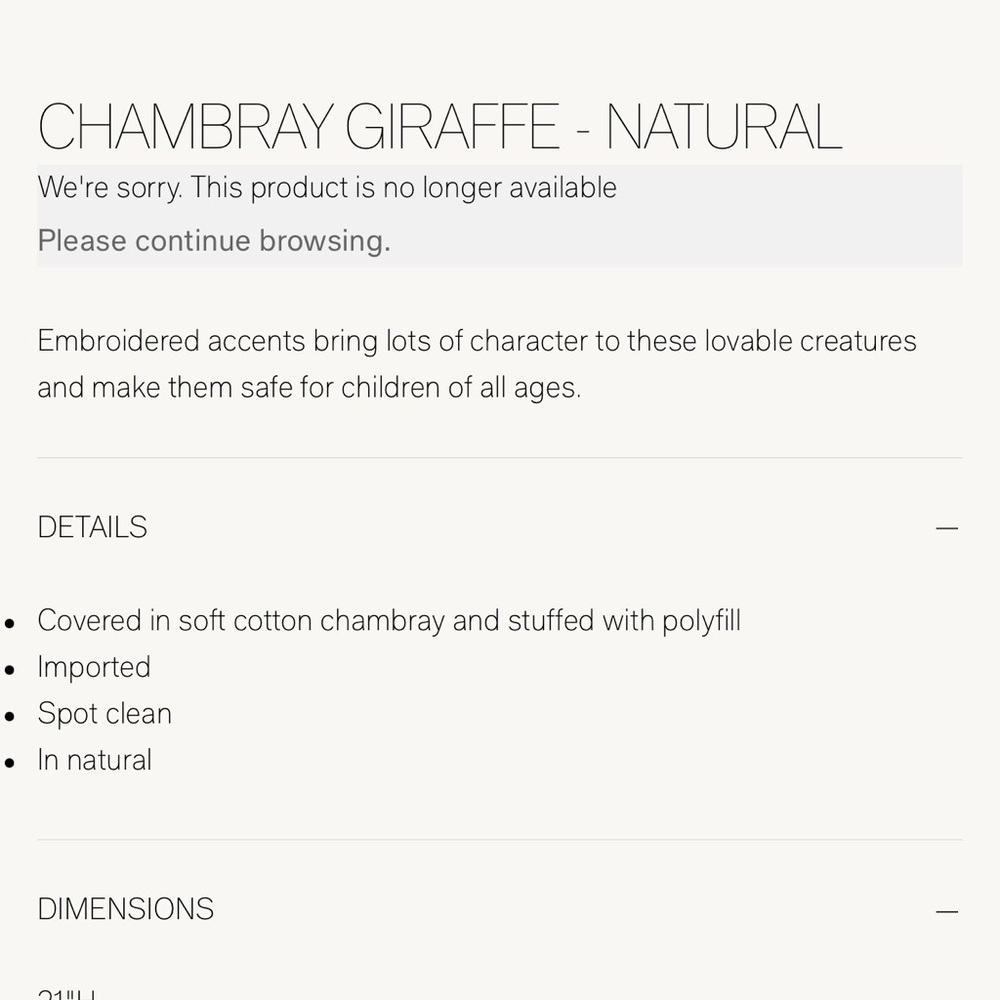 Restoration Hardware Baby and Child CHAMBRAY GIRAFFE - NATURAL. Display use. - Picture 2 of 5